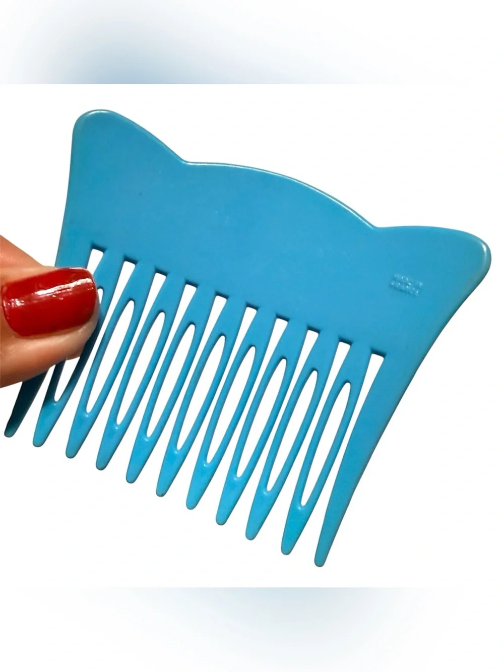 1960’s French Blue & White Polka Dot Scalloped Hair Comb, Paris Made, Deadstock